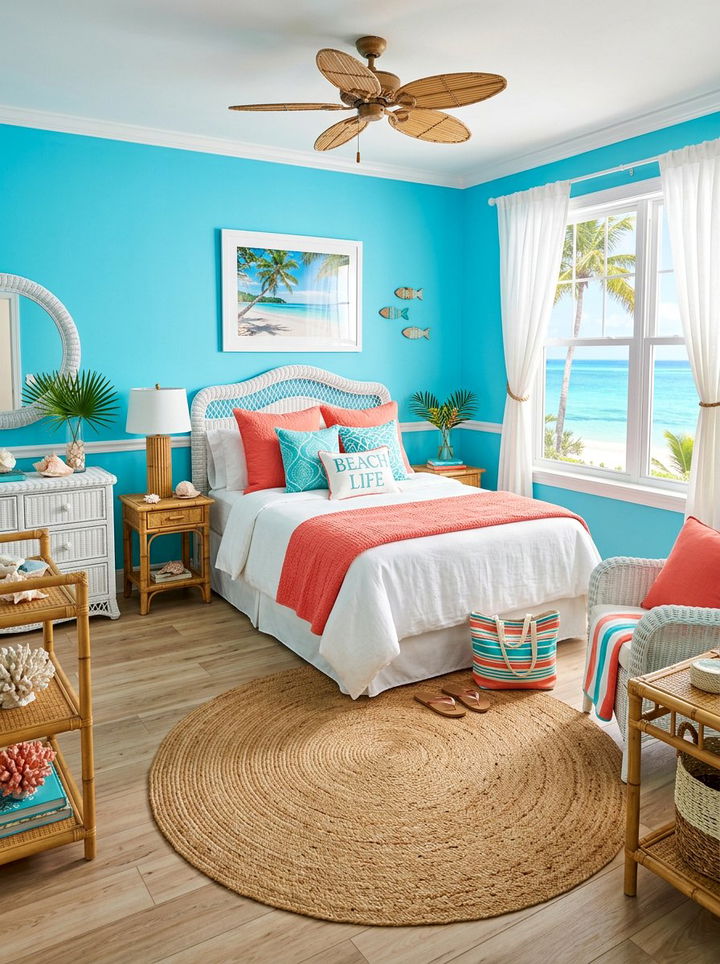 Turquoise Blue Beach Bedroom - 30 cool blue bedroom ideas
