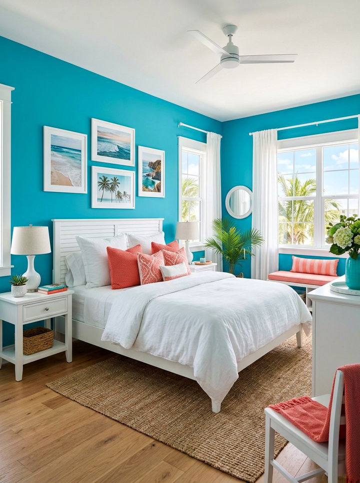 Turquoise Blue Bedroom - 30 blue and white bedroom ideas
