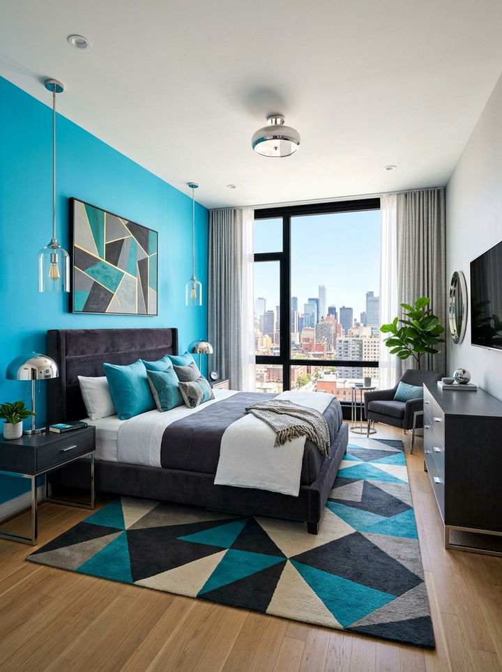 Turquoise Blue Contemporary Bedroom - 30 modern blue bedroom ideas