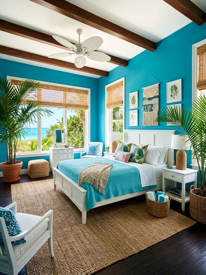 Turquoise Blue Tropical Bedroom - 30 blue bedroom design ideas