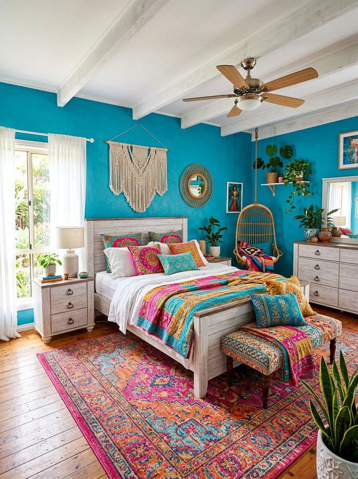 Turquoise Bohemian Bedroom - 30 bohemian blue bedroom ideas
