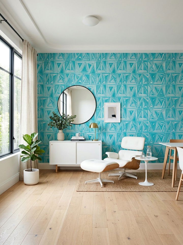 Turquoise Geometric Wallpaper - 30 turquoise bedroom ideas