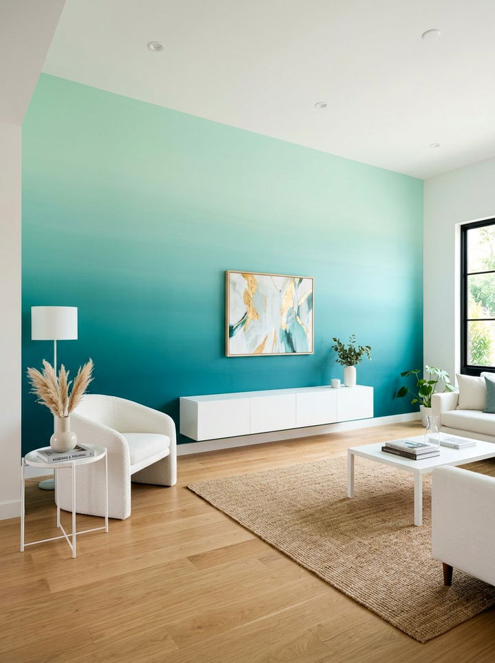 Turquoise Ombre Wall - 30 turquoise bedroom ideas