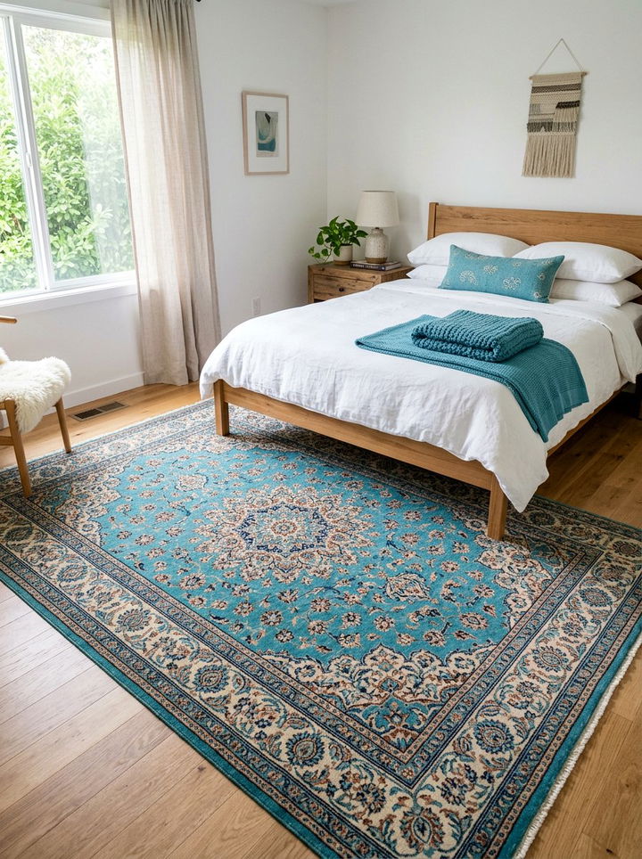 Turquoise Patterned Area Rug - 30 turquoise bedroom ideas