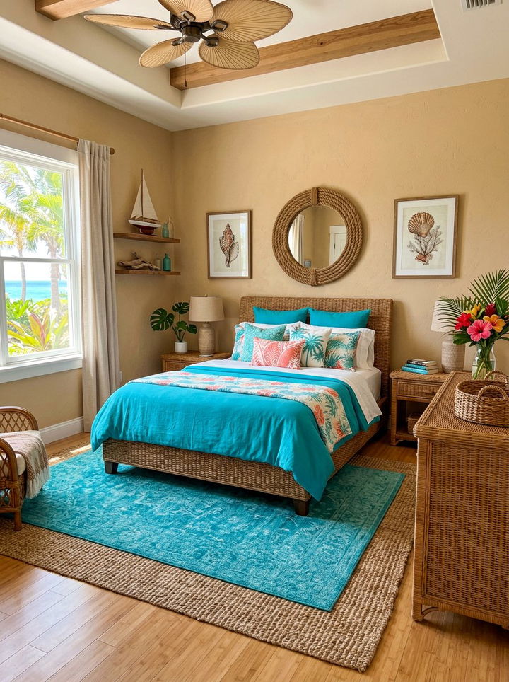 Turquoise and sand bedroom - 30 blue and brown bedroom color combo
