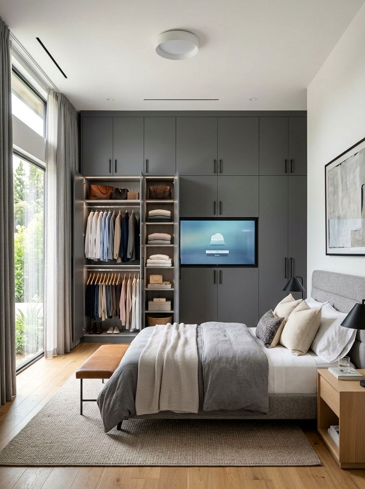 Tv integrated into wardrobe - 30 bedroom tv ideas