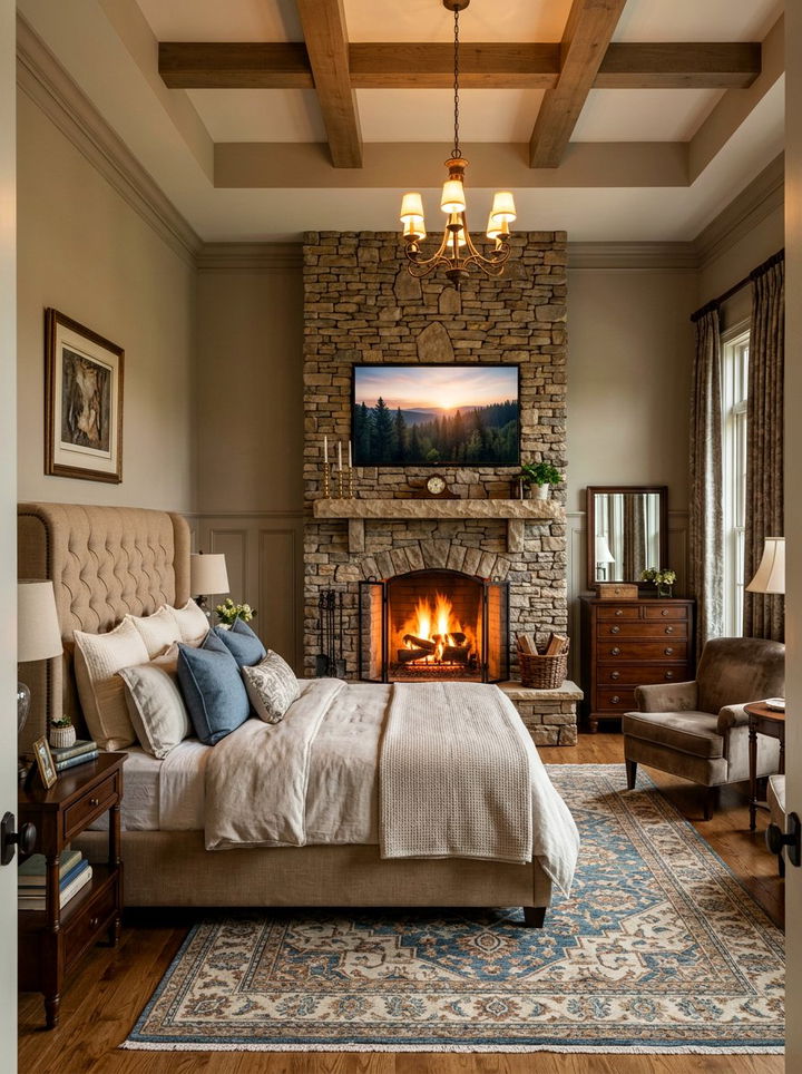 Tv over fireplace in bedroom - 30 bedroom tv ideas