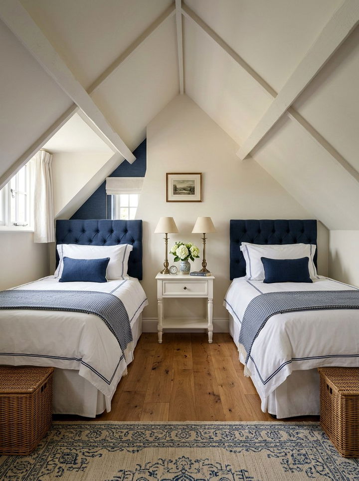 Two Twin Beds Setup - 30 sloped ceiling bedroom ideas