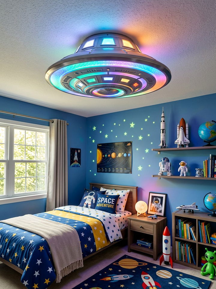 UFO ceiling light - 30 astronaut bedroom ideas