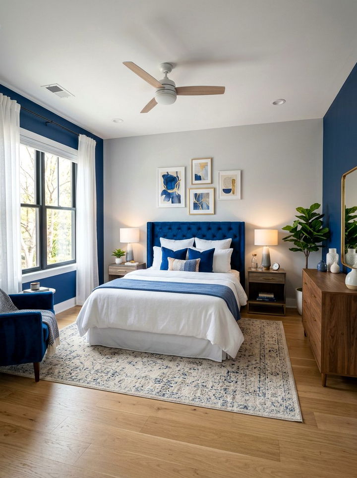 Ultramarine Blue Accent Bedroom - 30 ocean inspired bedroom color ideas
