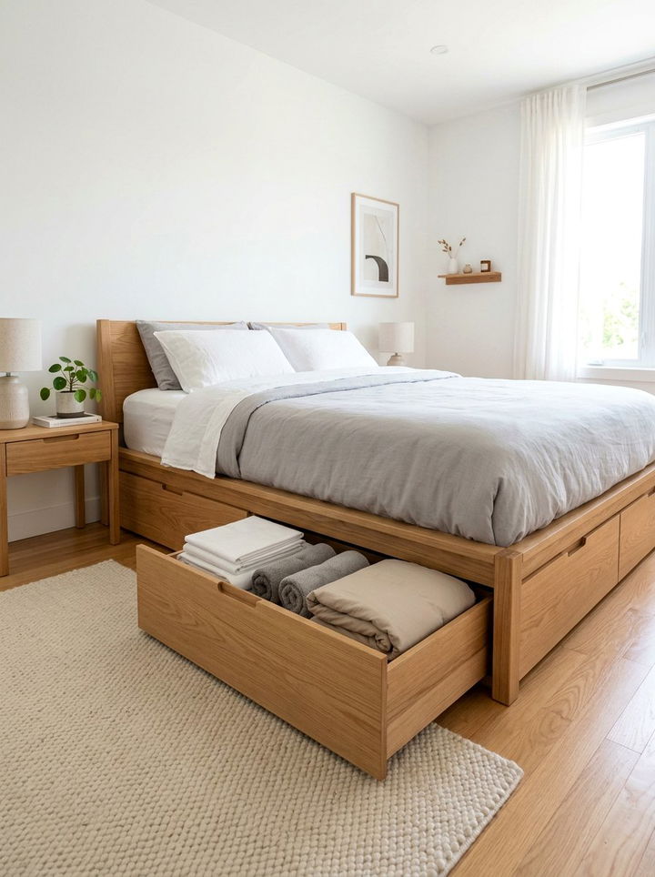 Under Bed Storage - 30 Scandinavian minimalist bedroom ideas