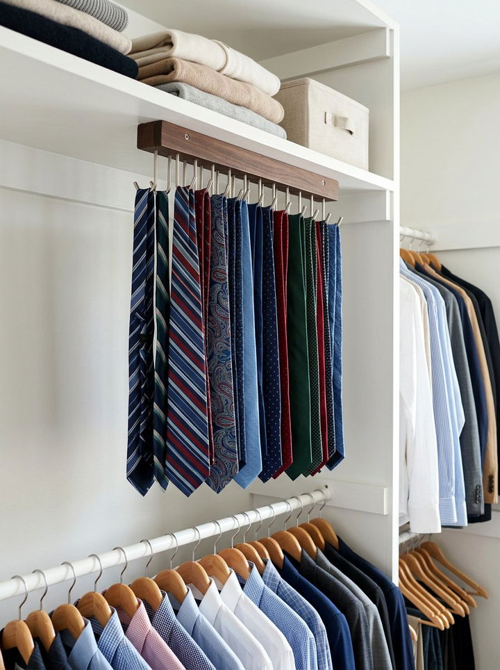 Under Shelf Tie Hanger - 30 bedroom tie storage ideas