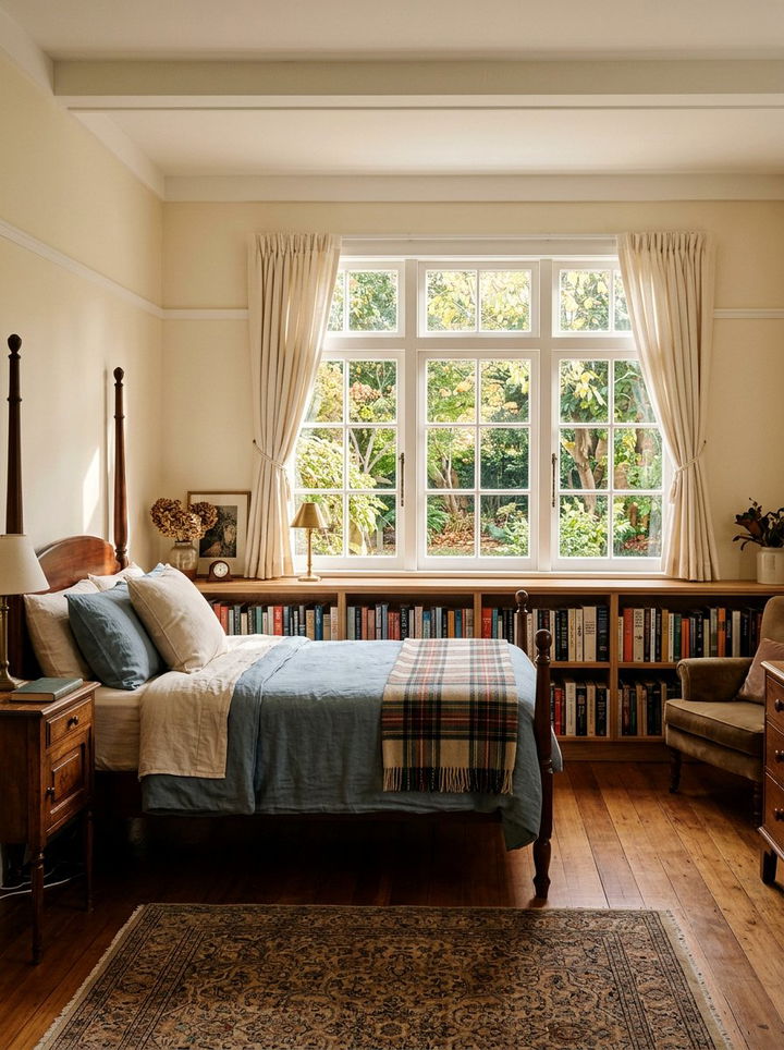 Under Window Shelving - 30 bedroom creative storage ideas