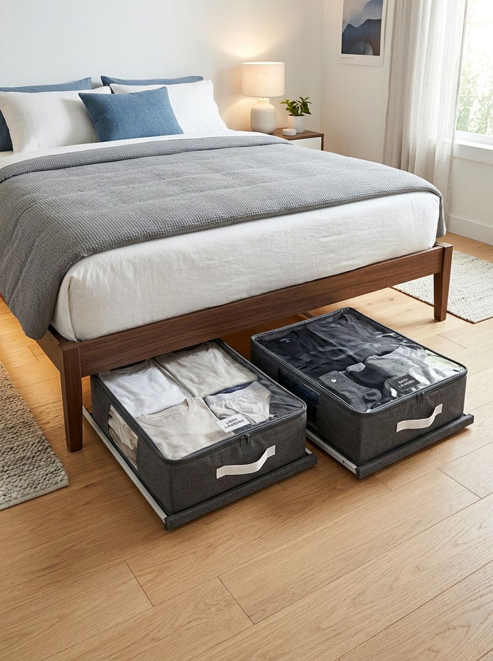 Under bed laundry storage - 30 bedroom dirty clothes storage ideas