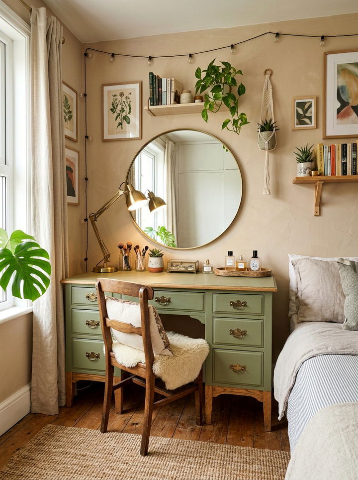 Upcycled Desk Vanity - 30 bedroom vintage vanity ideas