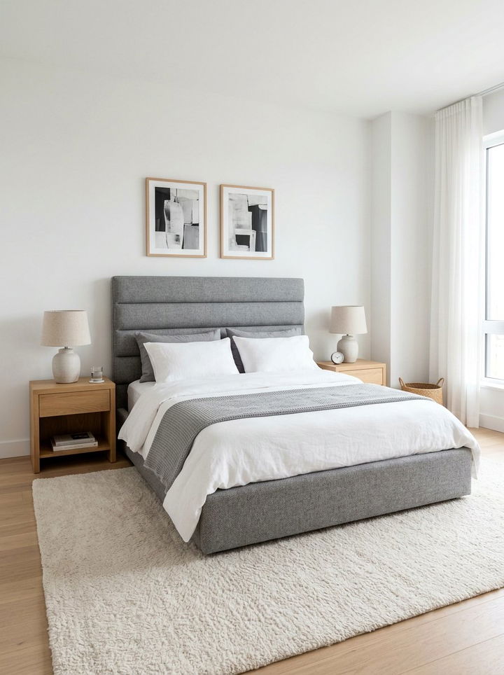 Upholstered Gray Panel Bed - 30 bedroom panel beds