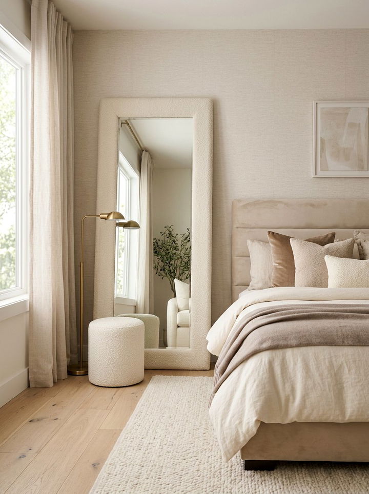 Upholstered leaning floor mirror - 30 bedroom leaning mirrors