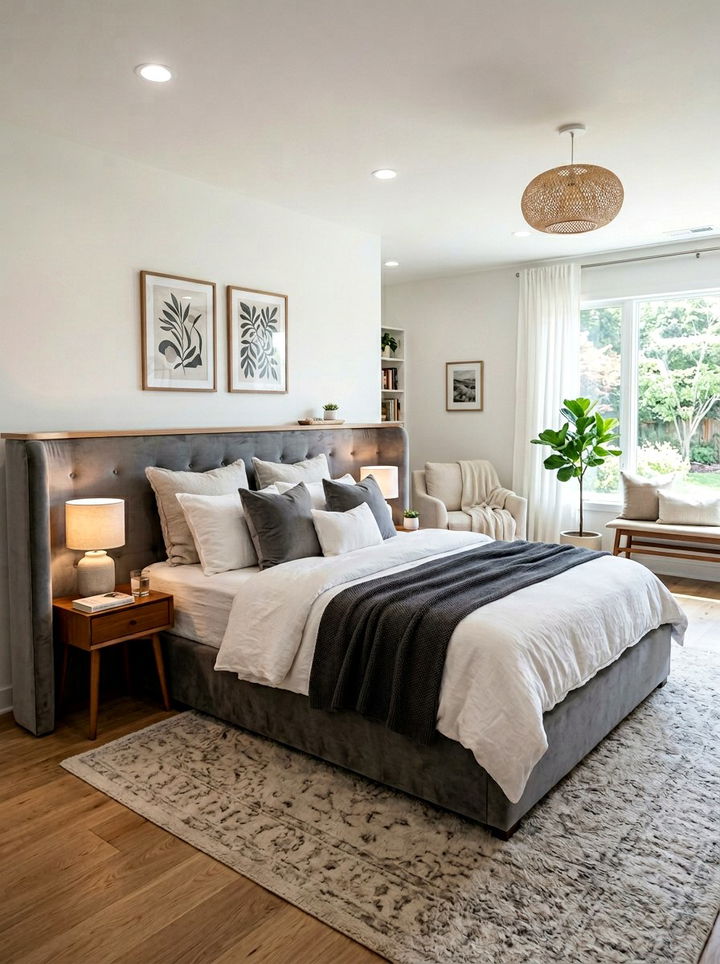 Upholstered pony wall for cozy headboard - 30 bedroom pony wall ideas