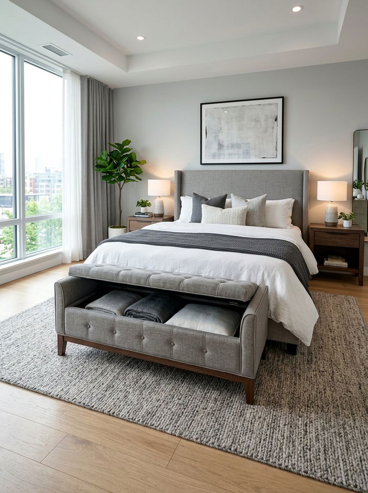 Upholstered storage bench - 30 cheap bedroom furniture ideas