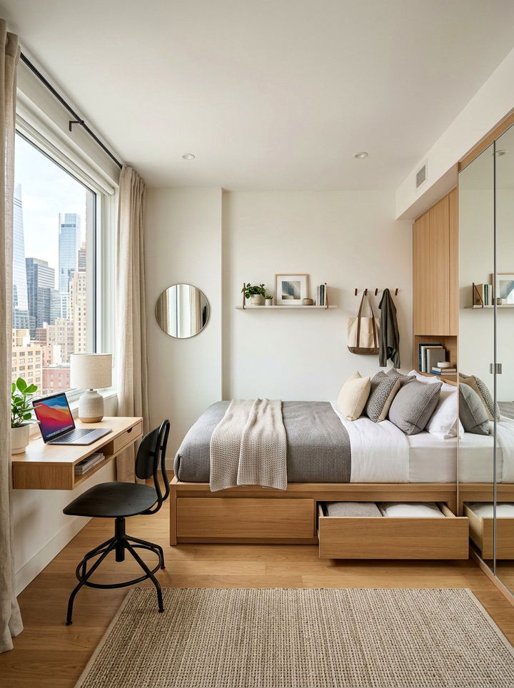 Urban Studio Apartment - 30 bedroom bed styling ideas