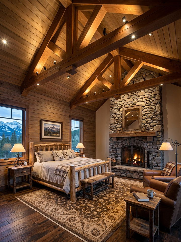 Vaulted Ceiling Beam Lighting - 30 bedroom layered lighting ideas