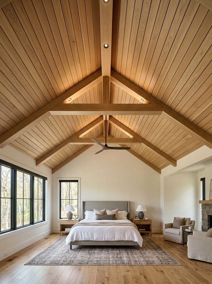 Vaulted Ceiling Wood Slats - 30 fixer upper bedroom ideas