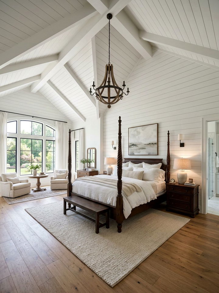 Vaulted ceiling shiplap bedroom - 30 bedroom shiplap walls