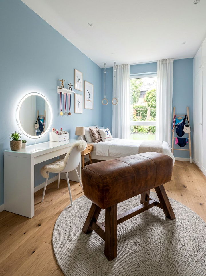 Vaulting horse ottoman - 30 gymnastics bedroom ideas