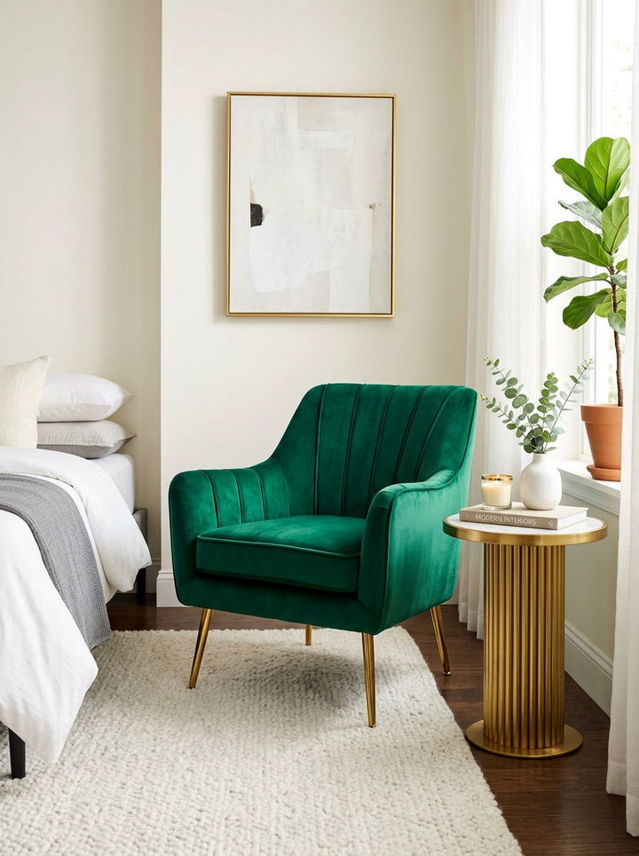 Velvet Accent Chair - 30 bedroom enhancement ideas