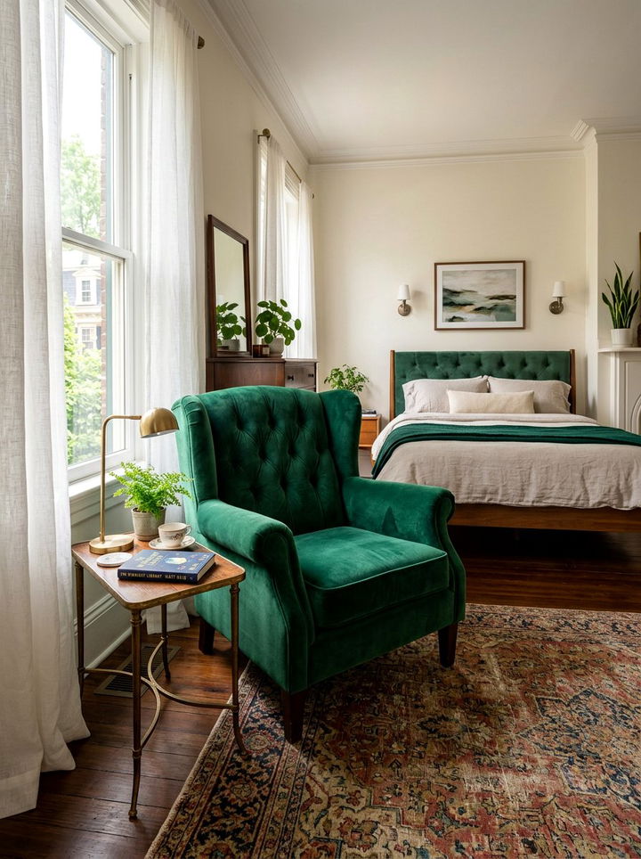 Velvet Armchair - 30 thrifted bedroom ideas