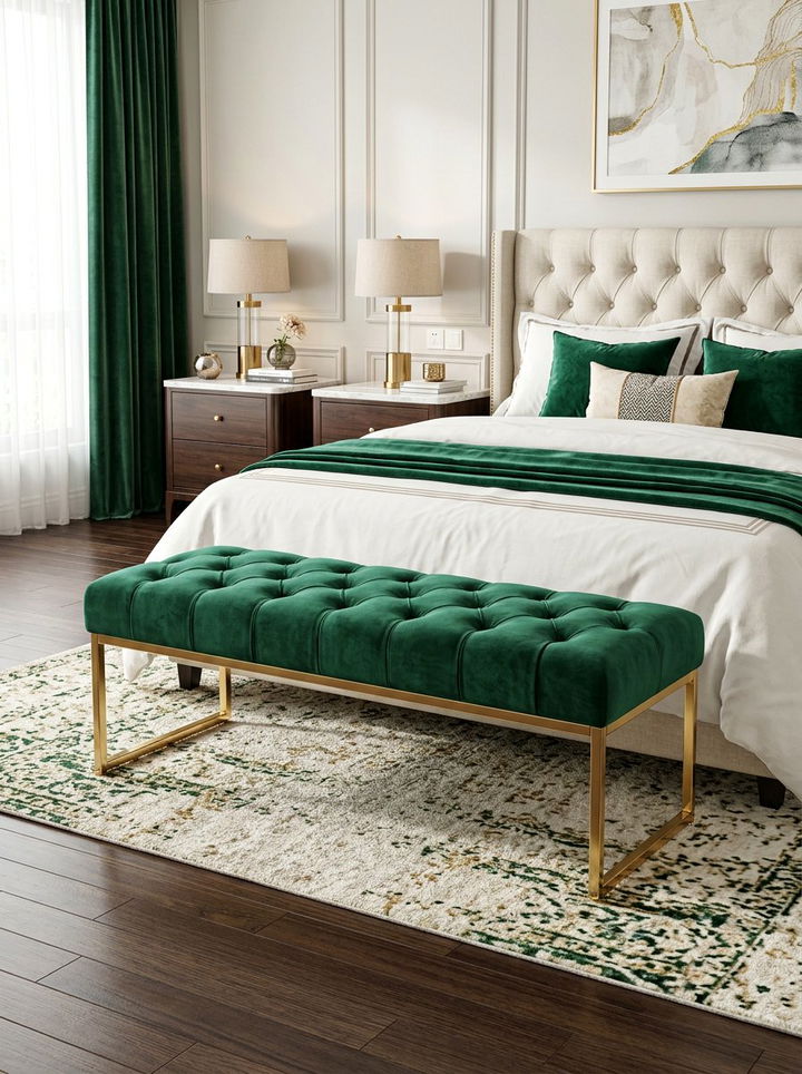 Velvet Bench Seating - 30 DIY bedroom ideas