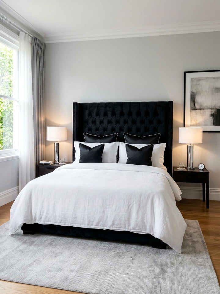 Velvet Black Bedroom Headboard - 30 black bedroom design ideas
