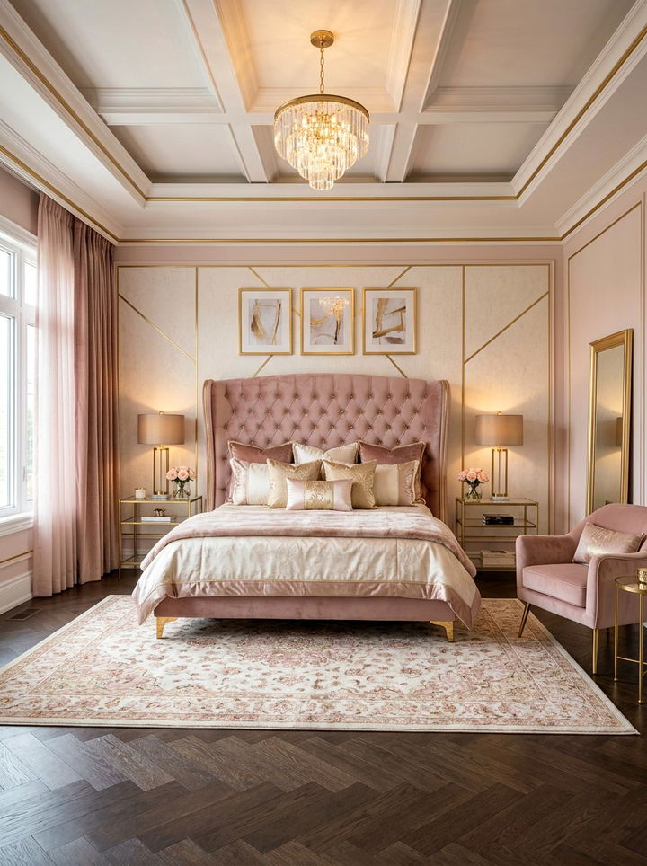 Velvet Blush Gold Bedroom - 30 blush and gold bedroom ideas