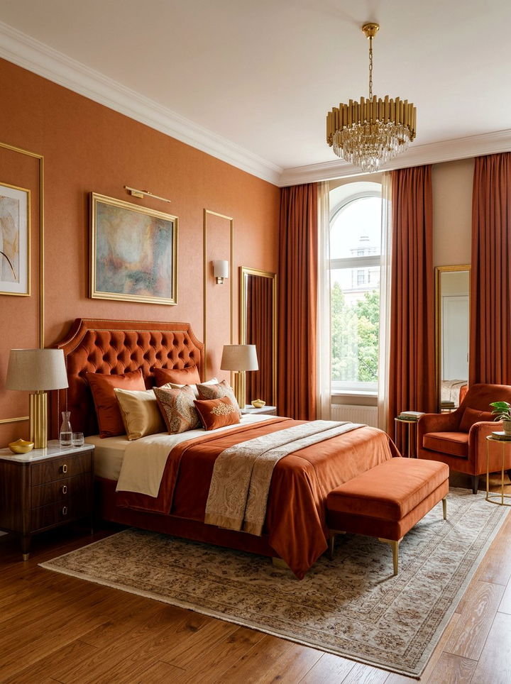Velvet Burnt Orange Bedroom - 30 orange bedroom ideas