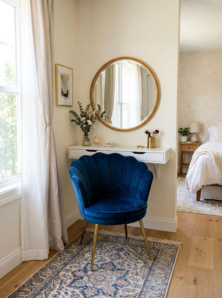 Velvet Chair Vanity Nook - 30 bedroom modern vanity designs