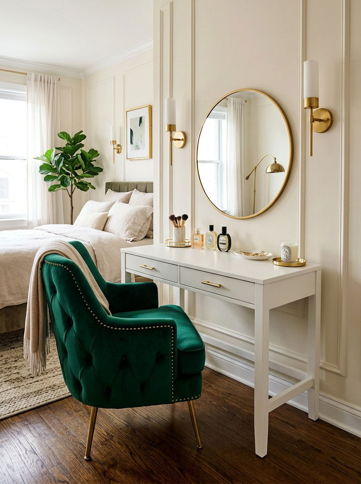 Velvet Chair Vanity - 30 bedroom vanity ideas