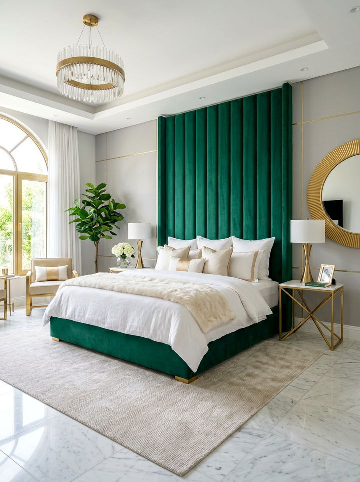 Velvet Channel Tufted Headboard - 30 bedroom focal point ideas
