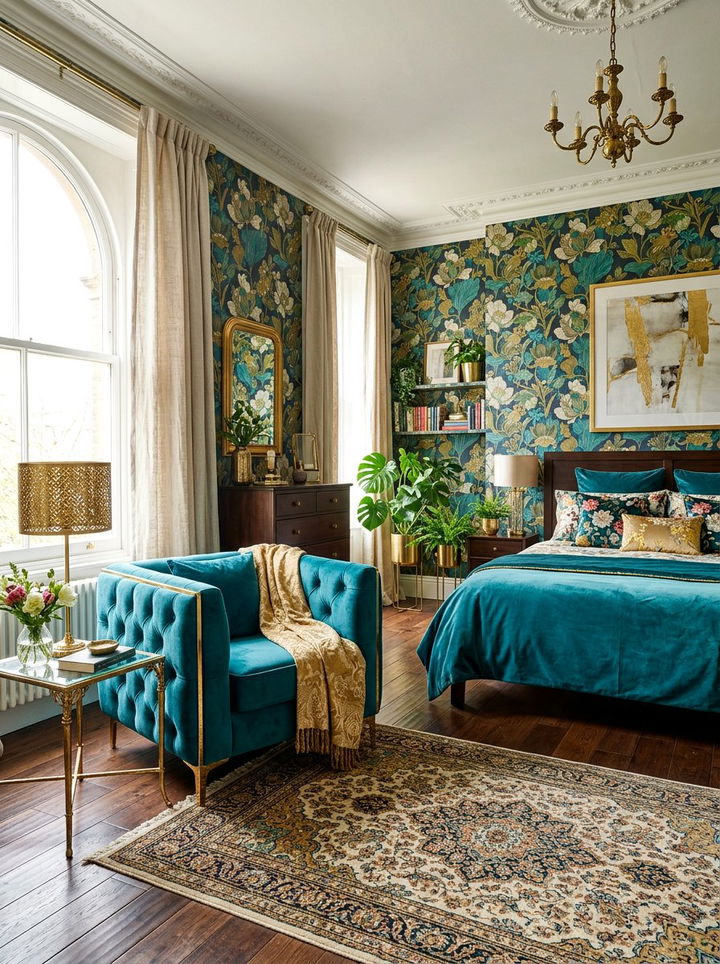 Velvet Club Chair - 30 bedroom seating arrangements ideas