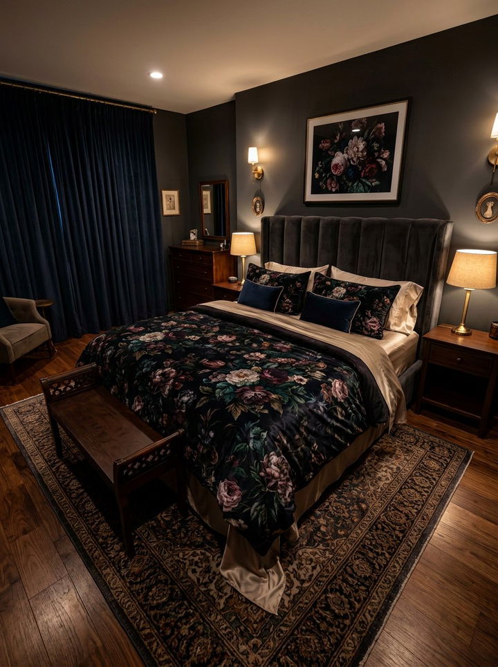 Velvet Dark Floral Bedding - 30 bedroom floral bedding ideas