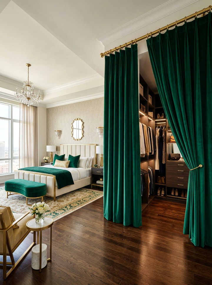 Velvet Drape Partition - 30 bedroom closet dividers