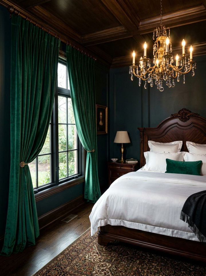 Velvet Emerald Green Curtains - 30 bedroom curtain ideas