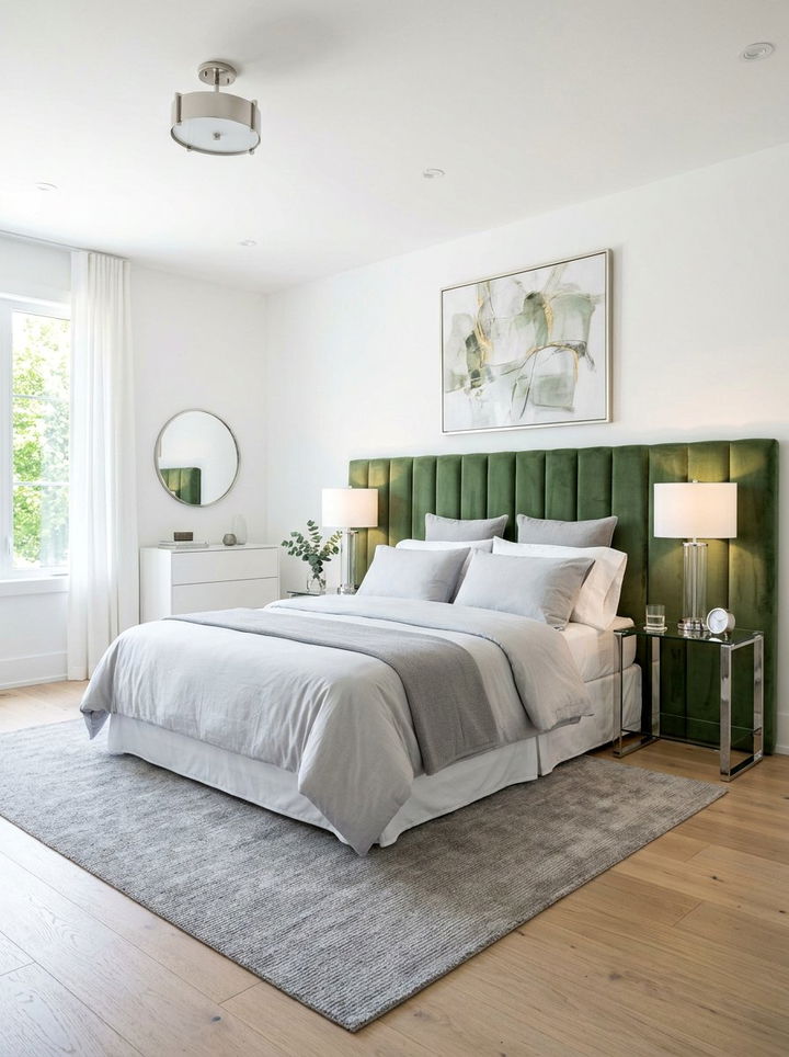 Velvet Fern Green Headboard - 30 fern green bedroom ideas