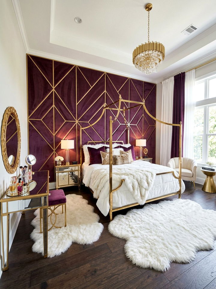Velvet Geometric Wall Panel - 30 bedroom geometric wall designs