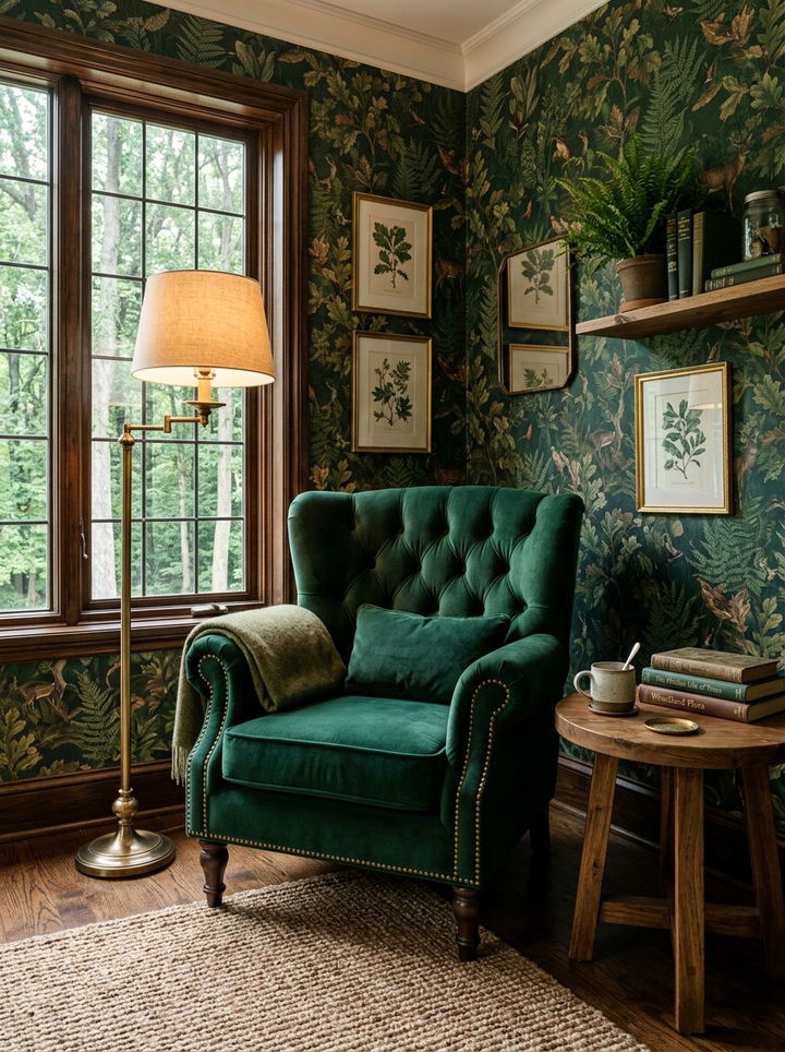 Velvet Green Armchair - 30 forest bedroom ideas