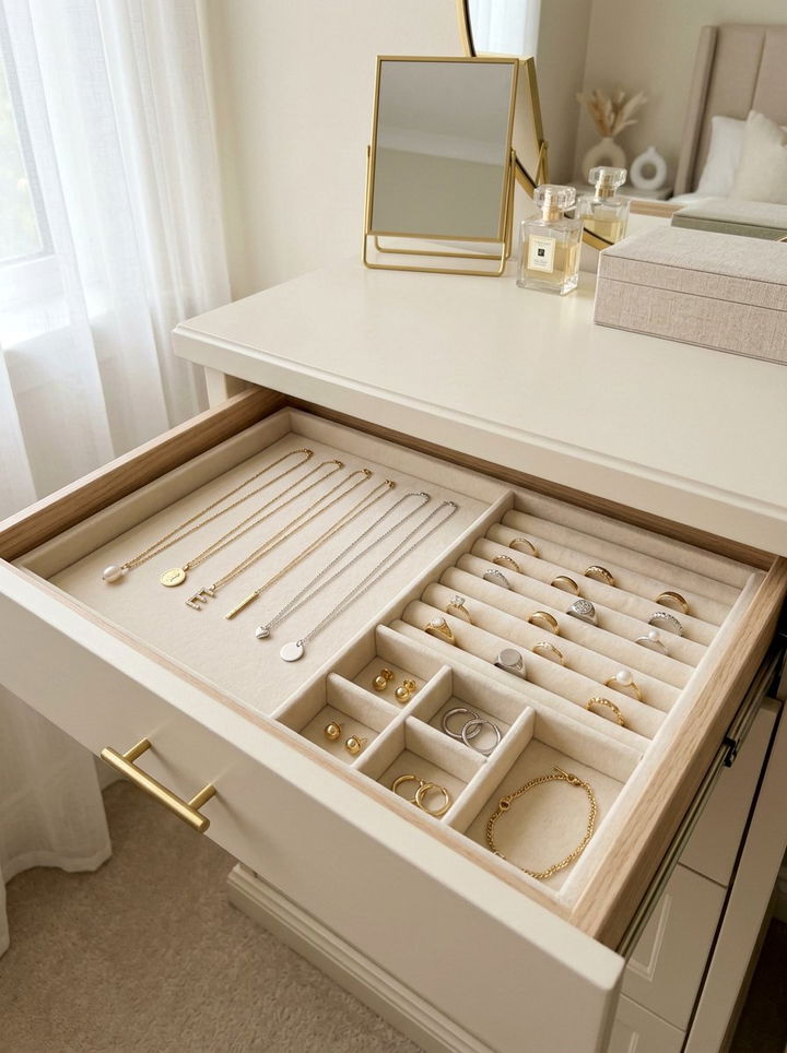 Velvet Jewelry Tray - 30 bedroom drawer organization ideas