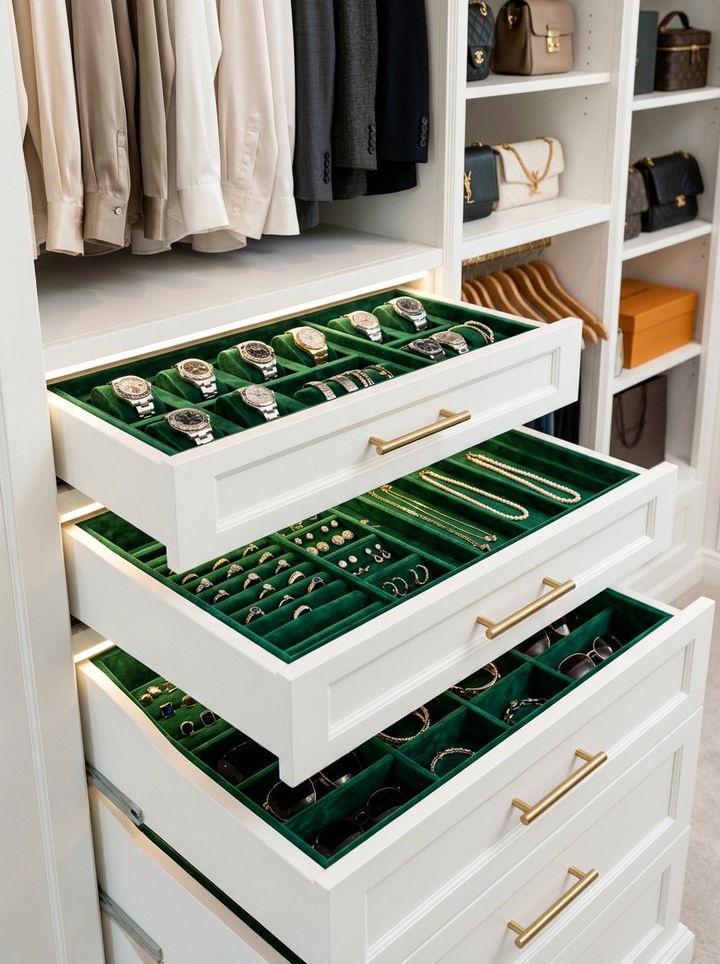 Velvet Lined Closet Drawers - 30 bedroom walk-in closet ideas