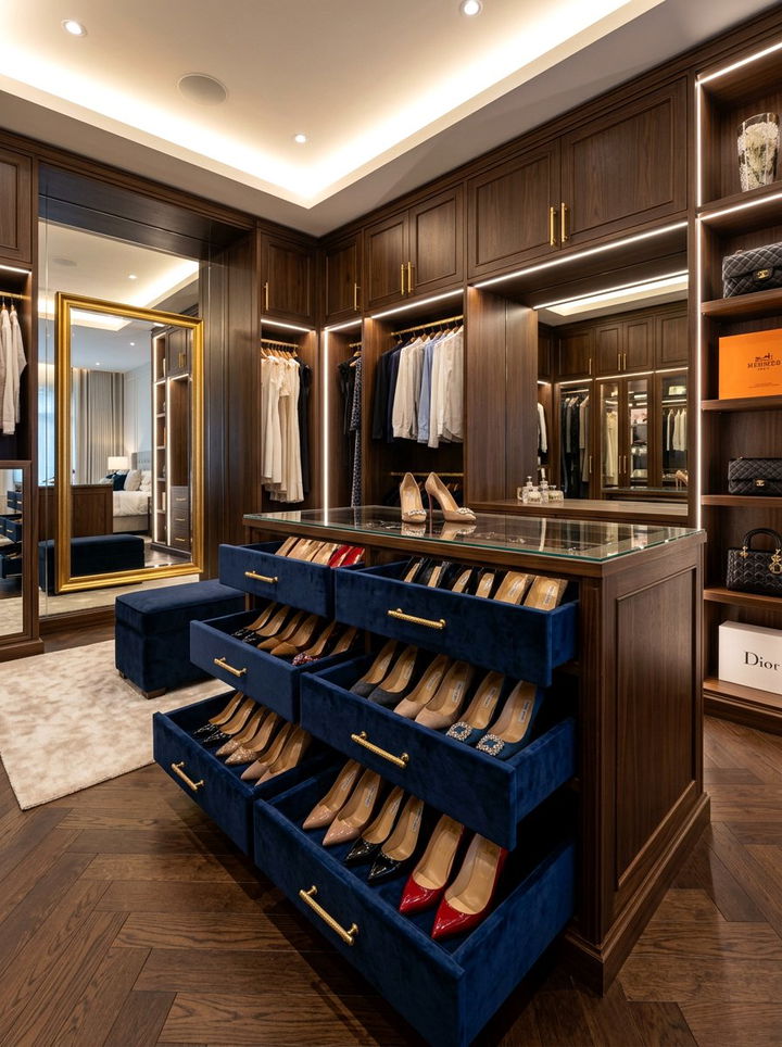 Velvet Lined Shoe Drawers - 30 bedroom shoe storage ideas