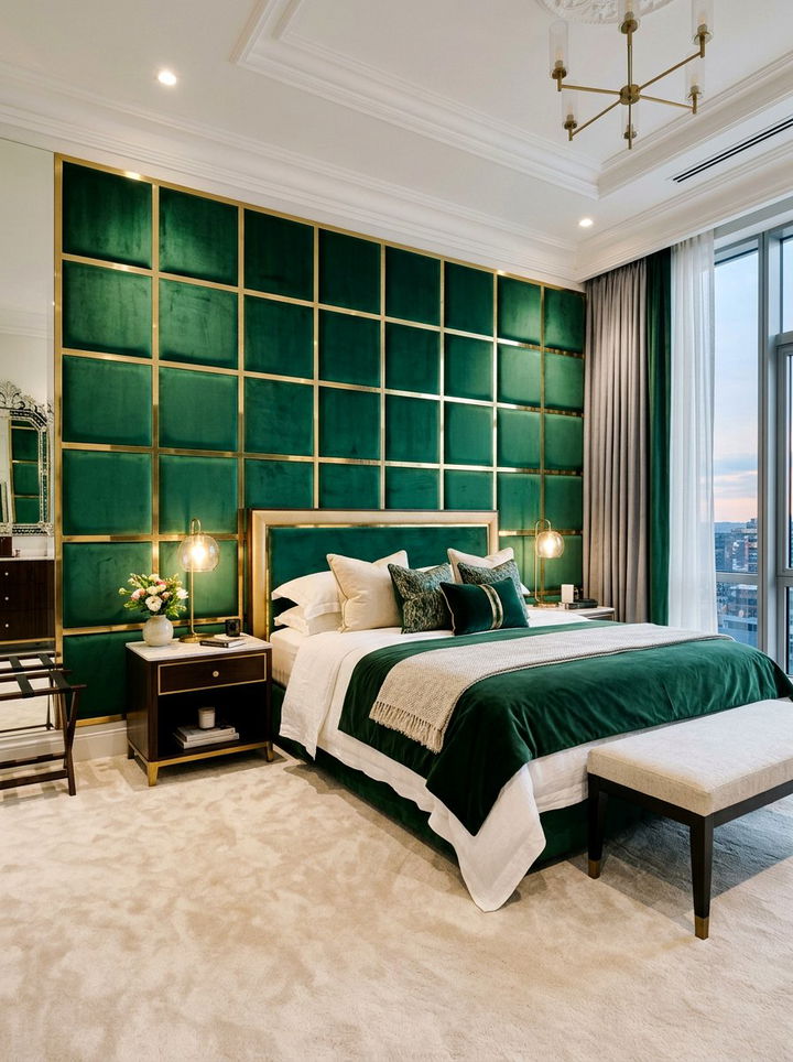 Velvet Padded Wall Panels - 30 bedroom paneling ideas