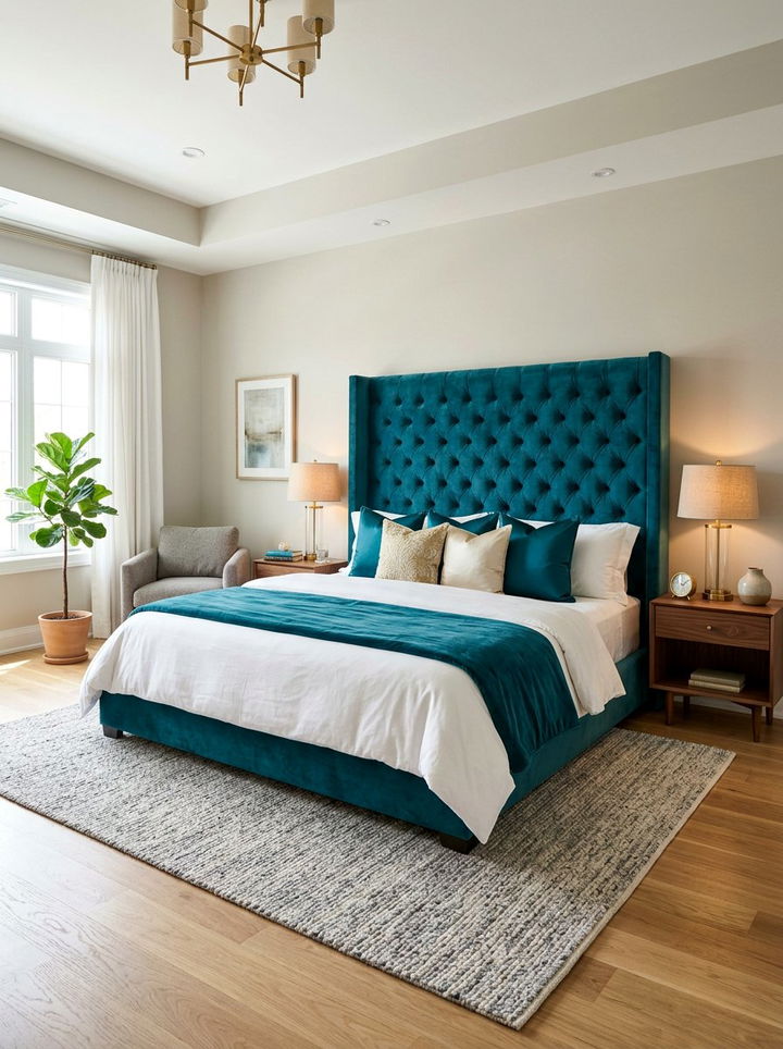 Velvet Teal Headboard Bedroom - 30 teal bedroom design ideas
