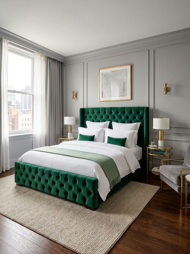 Velvet Tufted Bed - 30 bedroom bed ideas